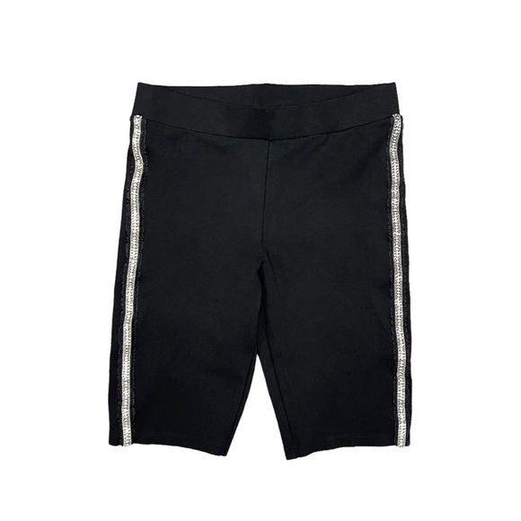 Zara‎ Bike Shorts Women's  Size Medium Black Silver Bling Bejeweled Side Stripe - Picture 1 of 7